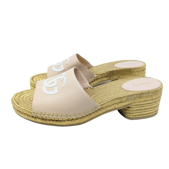 NEW Gucci GG Espadrille Slide Sandals Pink & Gold Size EU 40 - Picture 6 of 12